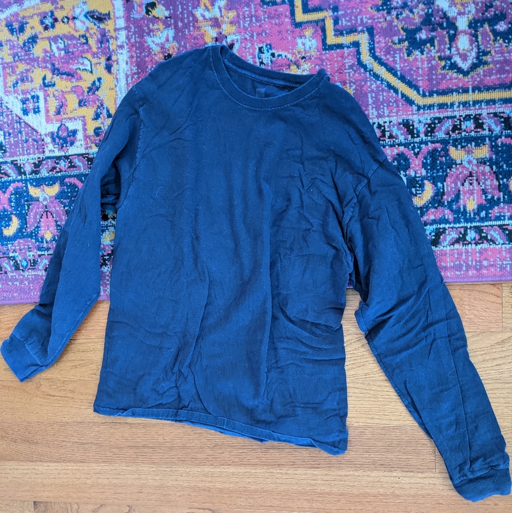 Hanes Premium Long Sleeve Navy Cobalt Blue 100% Cotton Unisex Men's Size L Tee